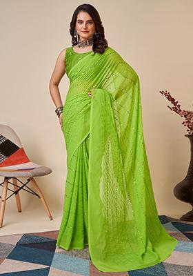 Green Sequin Embroidered Georgette Sarees
