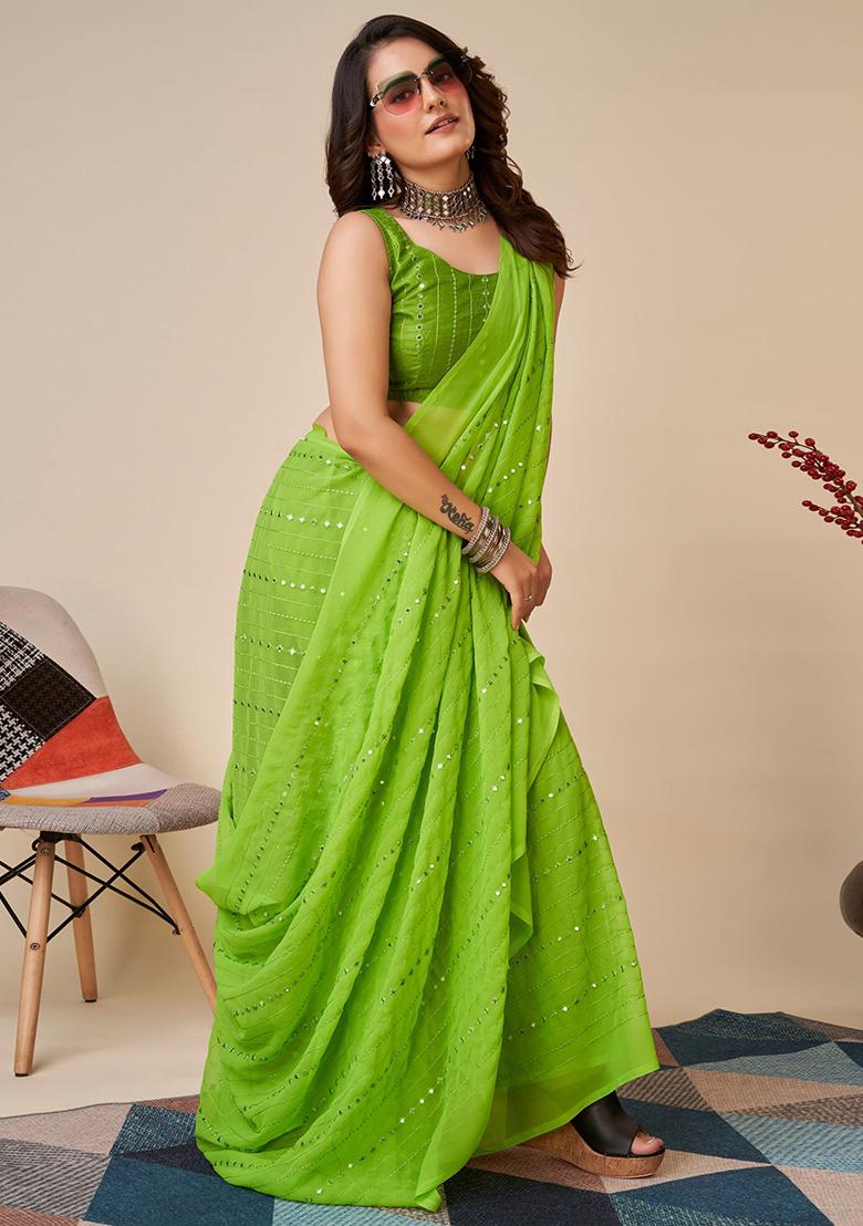 Green Sequin Embroidered Georgette Sarees