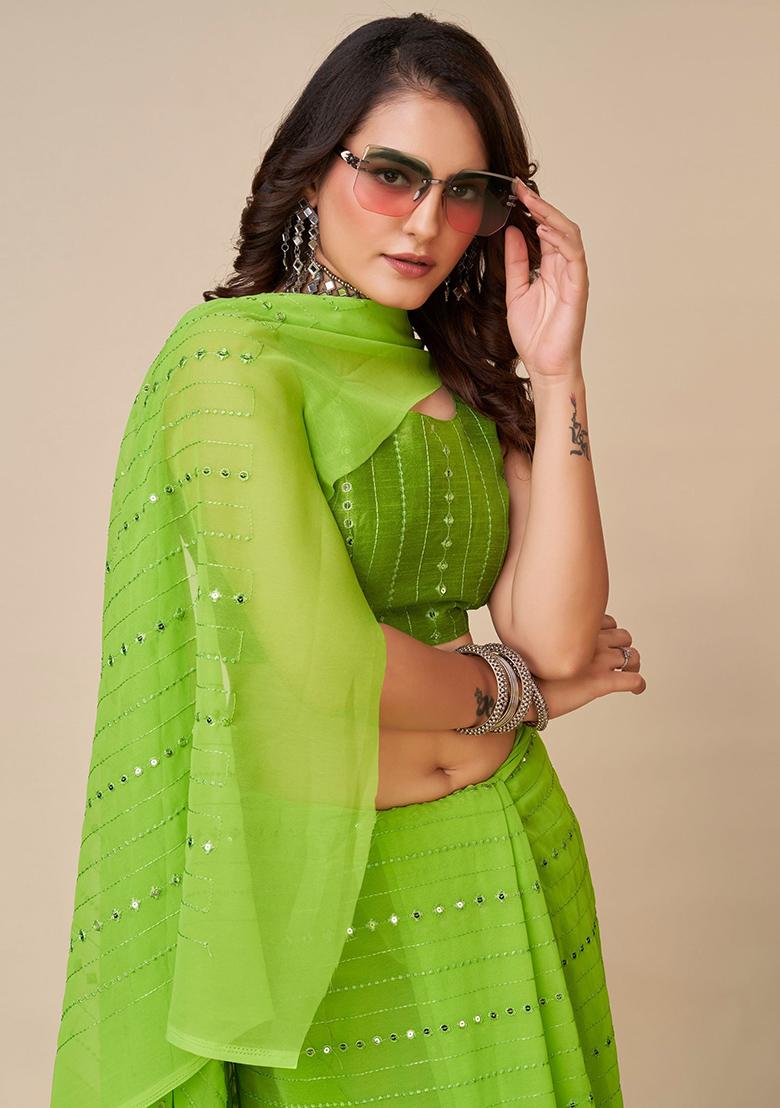 Green Sequin Embroidered Georgette Sarees