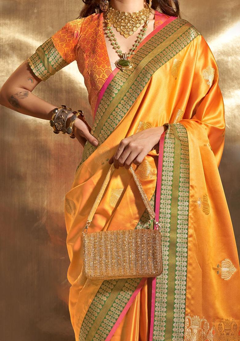 Yellow Zari Weaving Satin Sarees