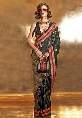 Black Zari Weaving Satin Sarees