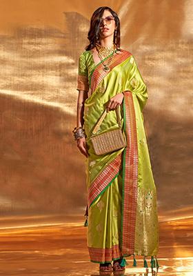 Green Zari Weaving Satin Sarees
