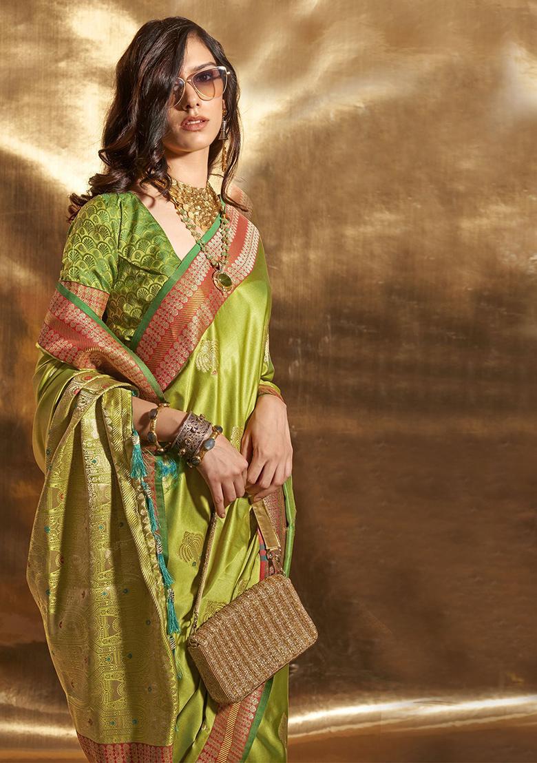 Green Zari Weaving Satin Sarees