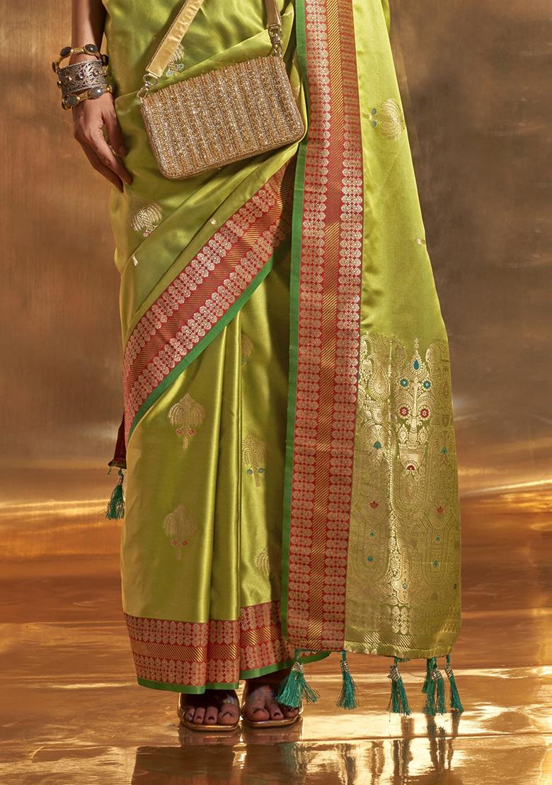Green Zari Weaving Satin Sarees
