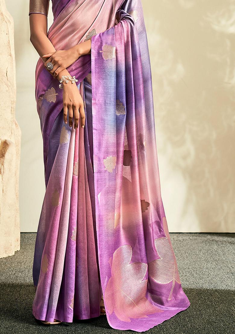 Purple Embroidered Silk Sarees