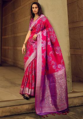 Pink Zari Weaving Silk Sarees