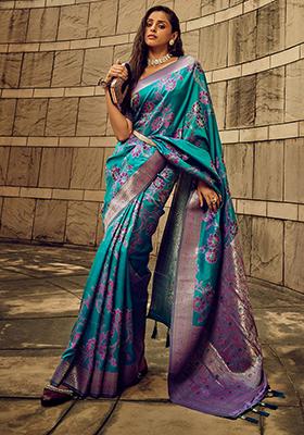 Blue Zari Weaving Silk Sarees