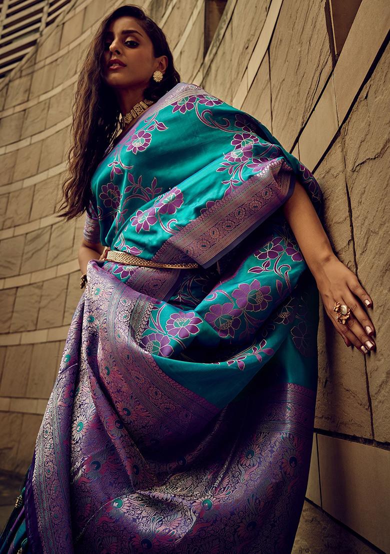 Blue Zari Weaving Silk Sarees