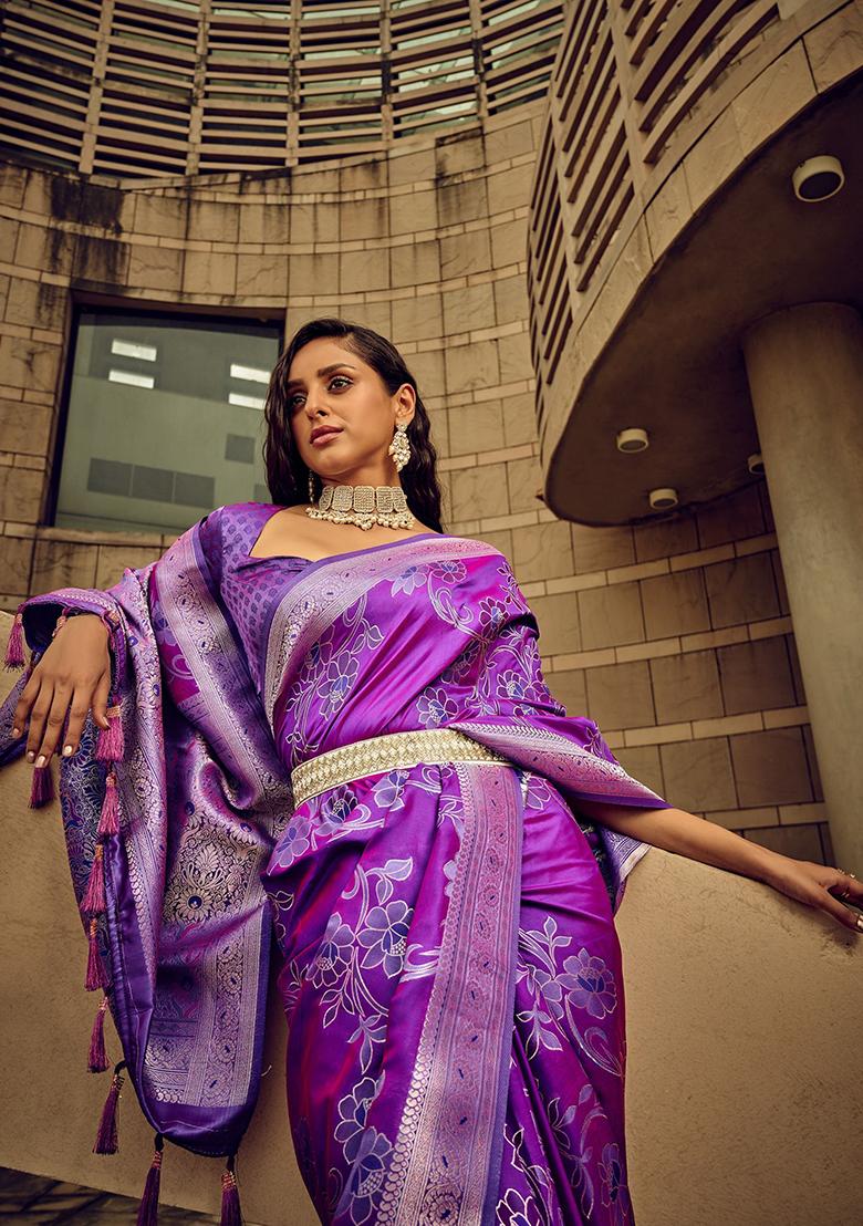 Purple Zari Weaving Silk Sarees