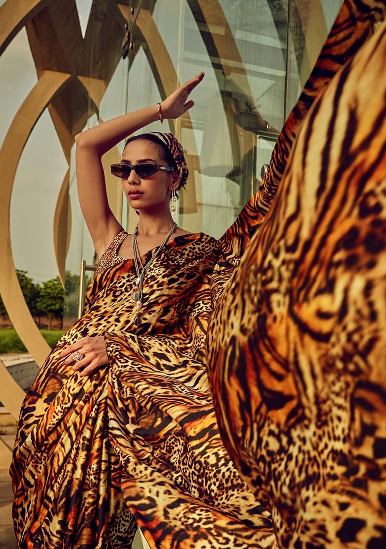 Multicolour Digital Print Satin Sarees