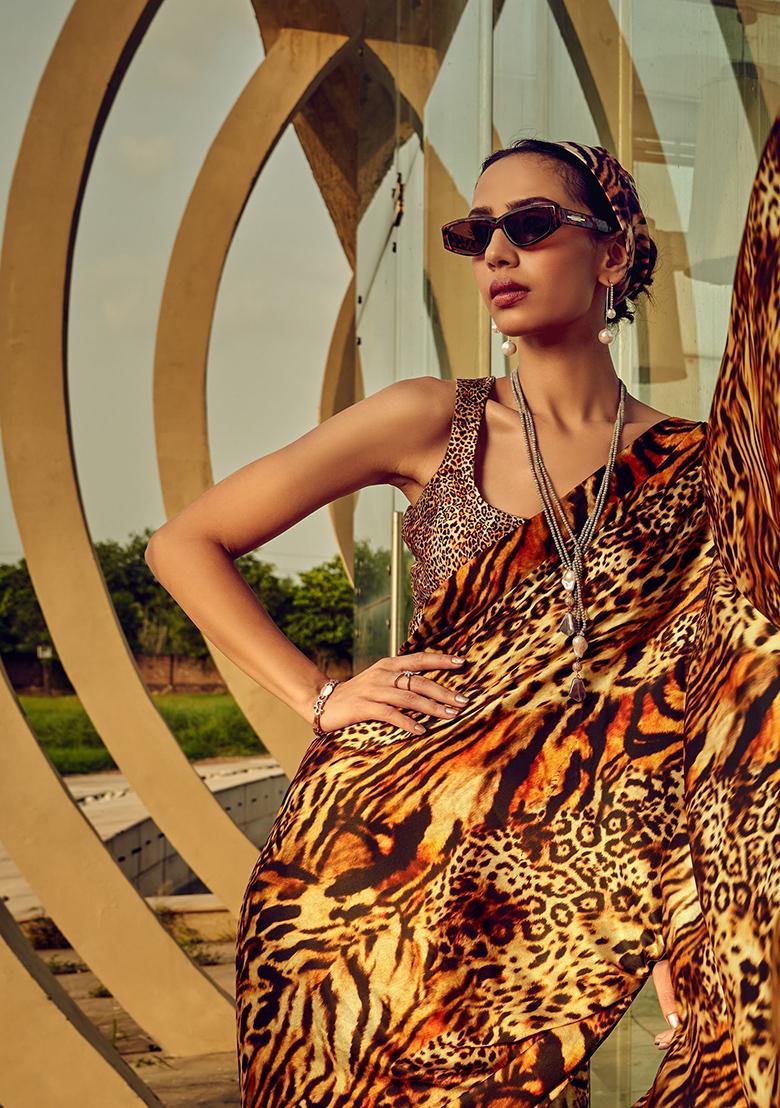 Multicolour Digital Print Satin Sarees