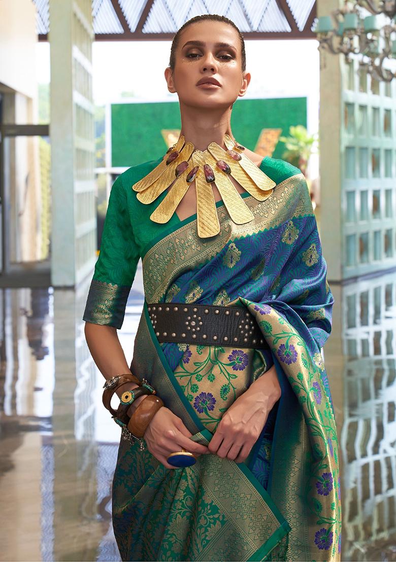 Blue Zari Weaving Silk Sarees