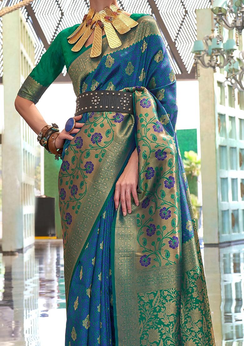 Blue Zari Weaving Silk Sarees