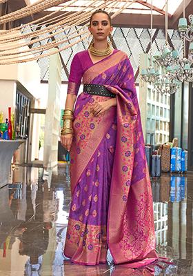 Purple Zari Weaving Silk Sarees