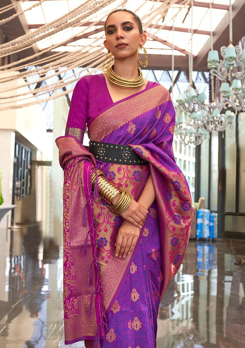 Purple Zari Weaving Silk Sarees