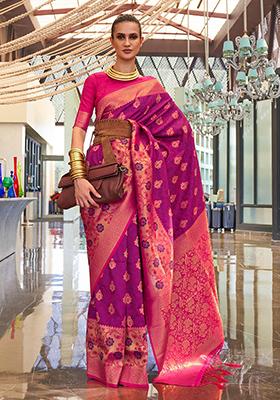 Purple Zari Weaving Silk Sarees