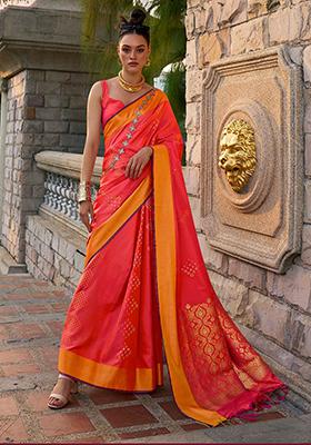 Red Zari Weaving Silk Sarees
