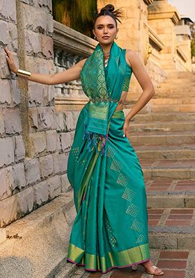 Blue Zari Weaving Silk Sarees