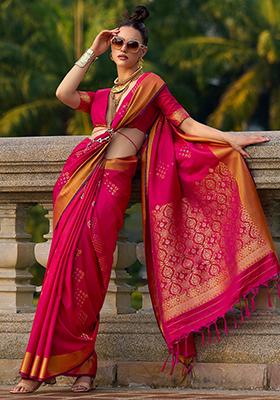Pink Zari Weaving Silk Sarees