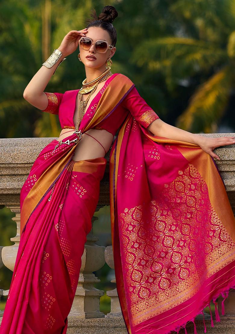 Pink Zari Weaving Silk Sarees