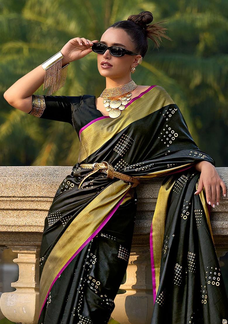 Black Zari Weaving Silk Sarees