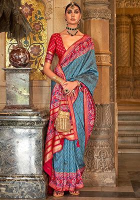 Blue Printed Patola Sarees