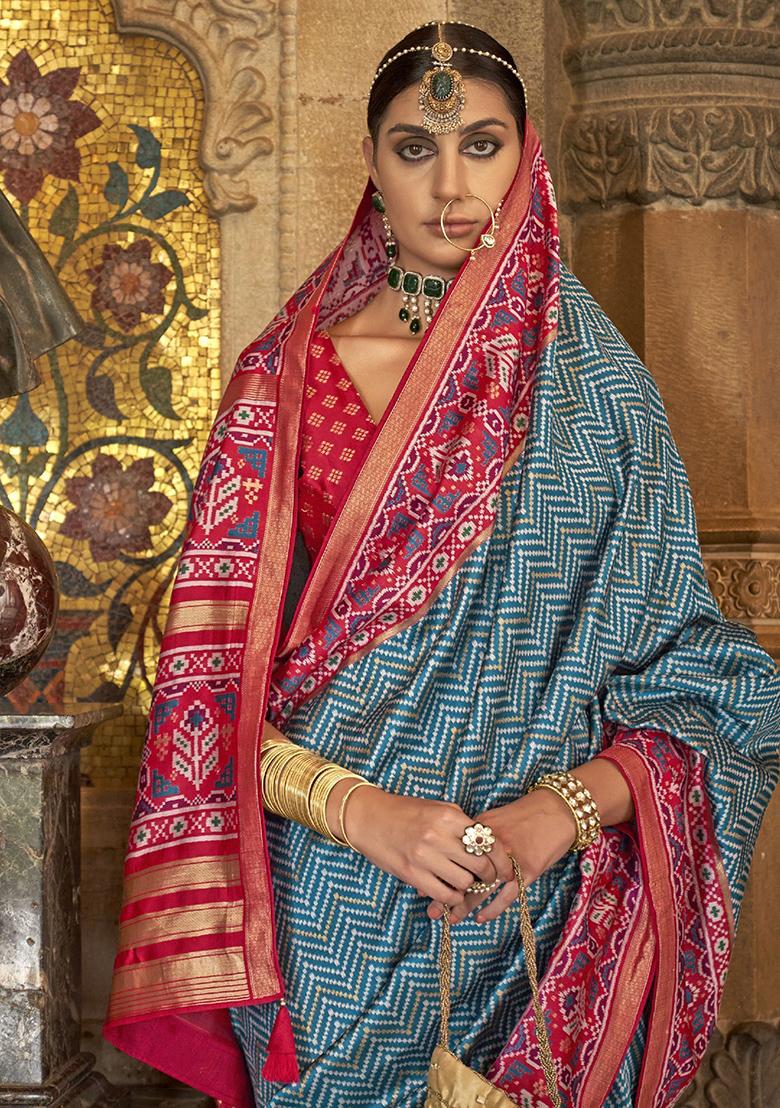 Blue Printed Patola Sarees