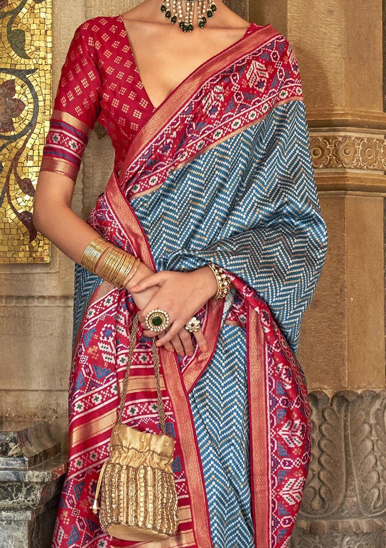 Blue Printed Patola Sarees