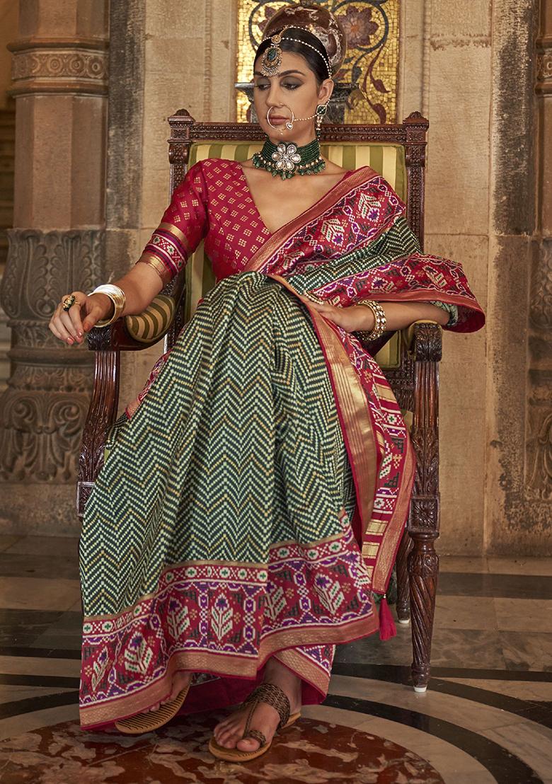 Green Printed Patola Sarees