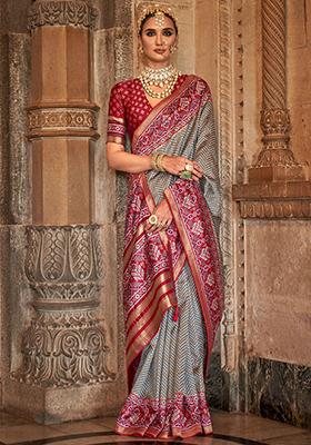 Grey Printed Patola Sarees