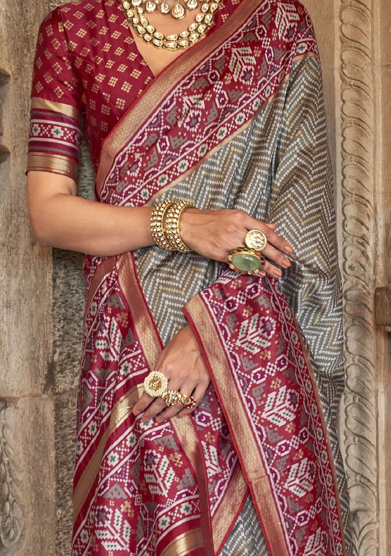 Grey Printed Patola Sarees