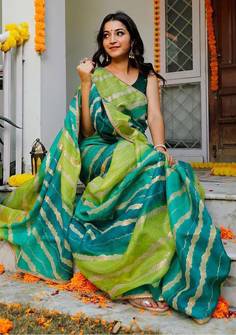 Green Printed Cotton Sarees