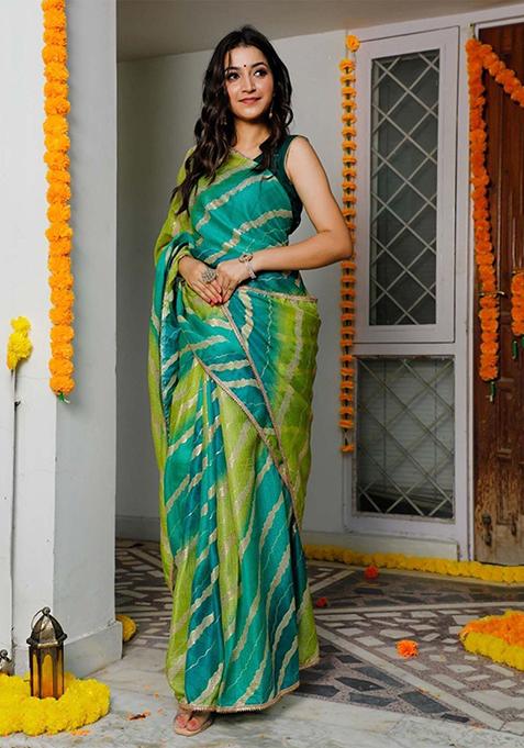 Green Printed Cotton Sarees
