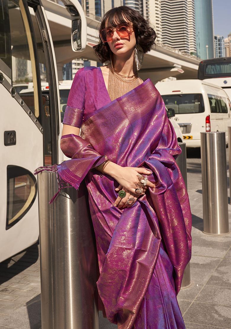 Purple Zari Weaving Silk Sarees