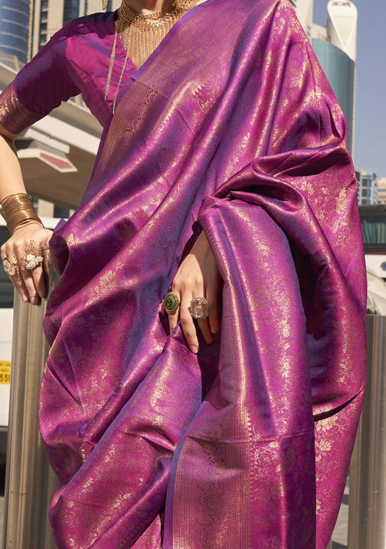 Purple Zari Weaving Silk Sarees
