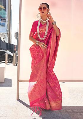 Pink Zari Weaving Silk Sarees