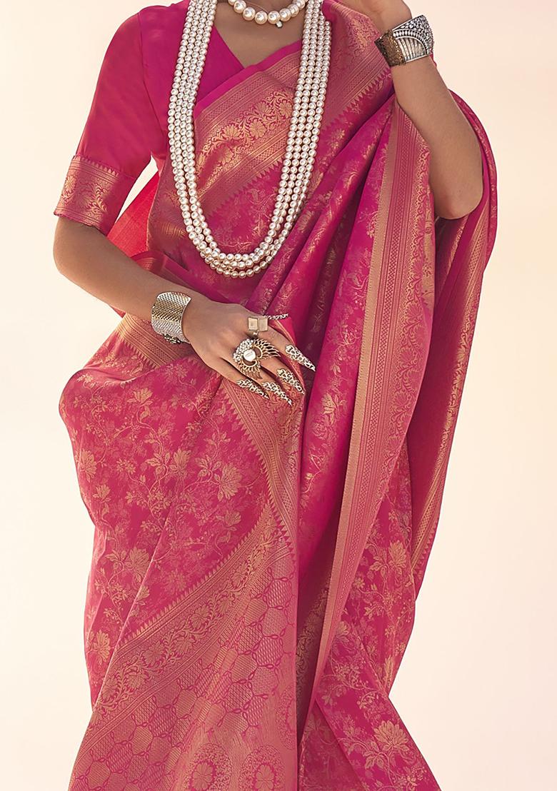 Pink Zari Weaving Silk Sarees