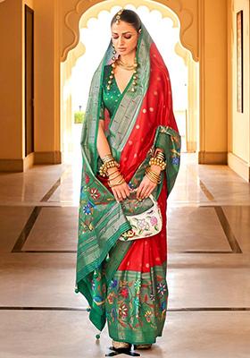 Red Zari Weaving Silk Sarees