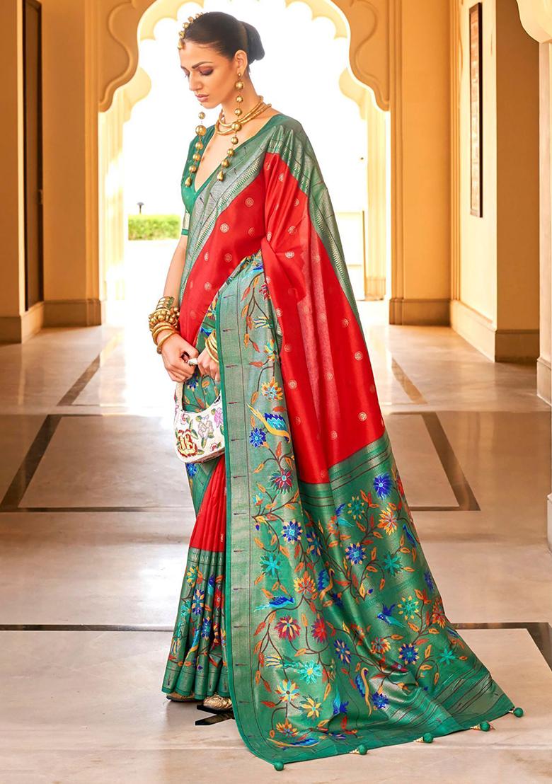 Red Zari Weaving Silk Sarees