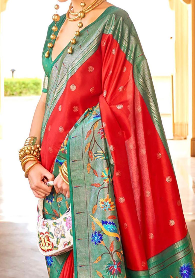 Red Zari Weaving Silk Sarees