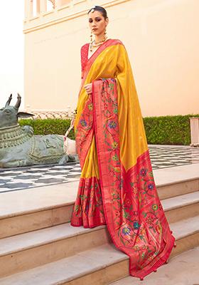 Yellow Zari Weaving Silk Sarees