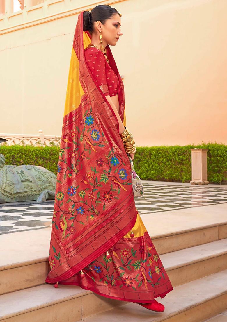 Yellow Zari Weaving Silk Sarees