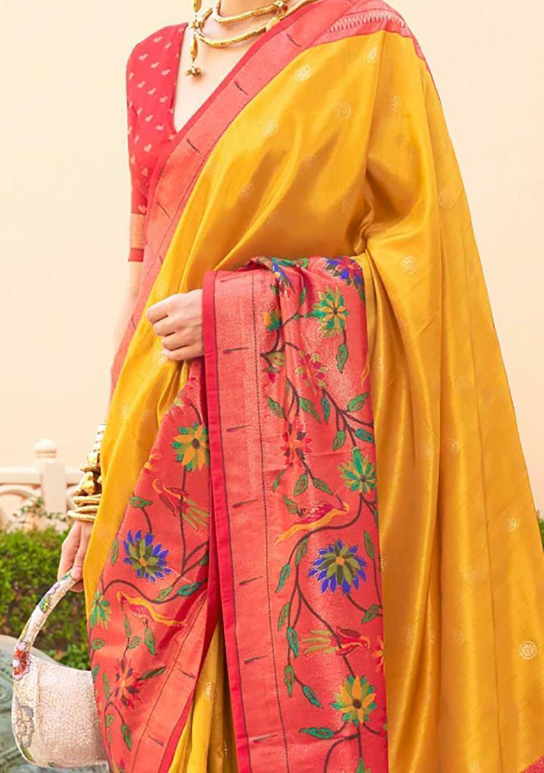 Yellow Zari Weaving Silk Sarees