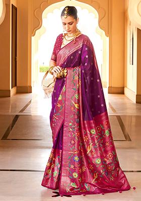 Wine Zari Weaving Silk Sarees