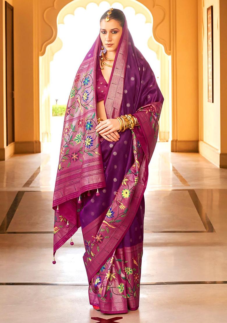 Wine Zari Weaving Silk Sarees