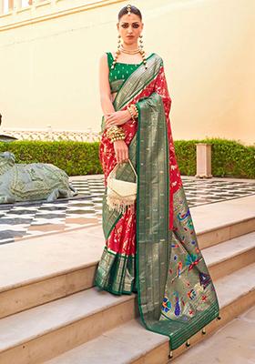 Red Zari Weaving Silk Sarees