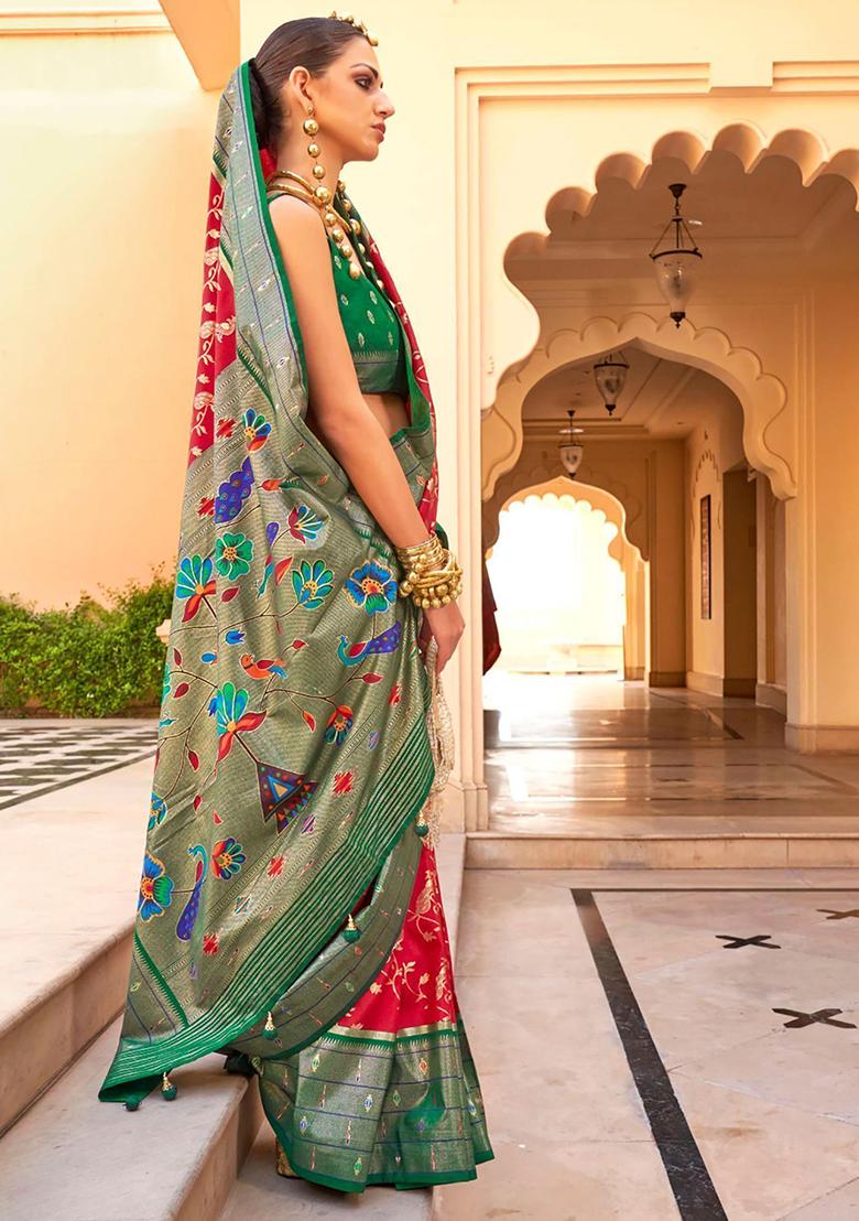 Red Zari Weaving Silk Sarees