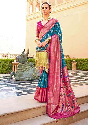 Blue Zari Weaving Silk Sarees