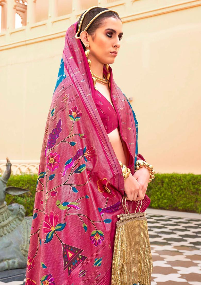 Blue Zari Weaving Silk Sarees