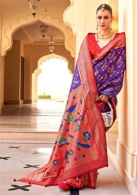 Purple Zari Weaving Silk Sarees